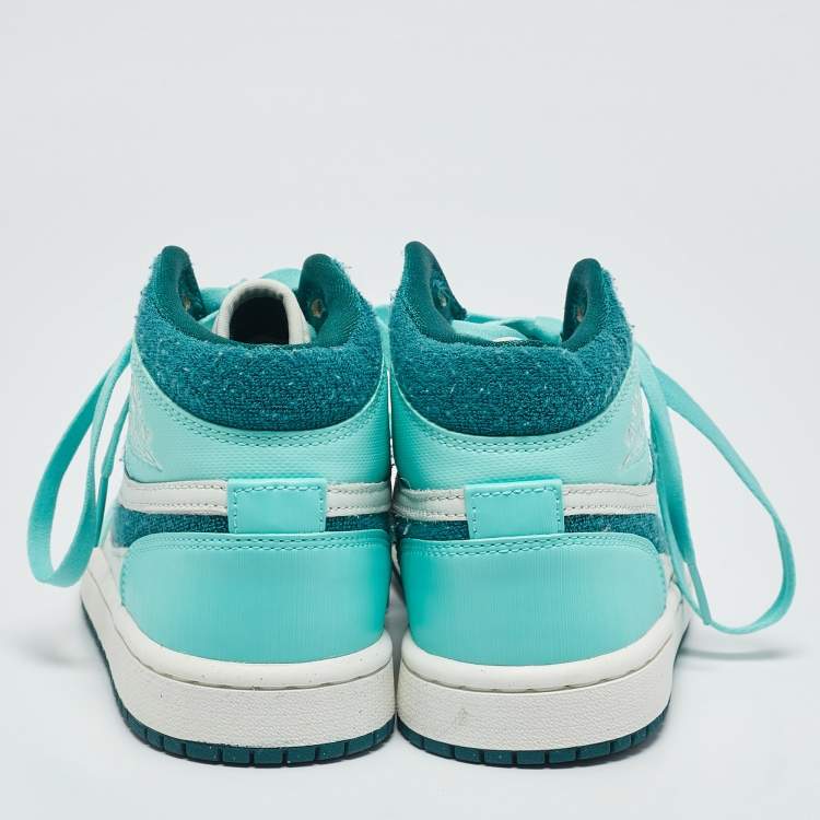Pre Owned Air Jordans Green/White Leather Jordan Chenille Bleached Turquoise Sneakers Size 35.5