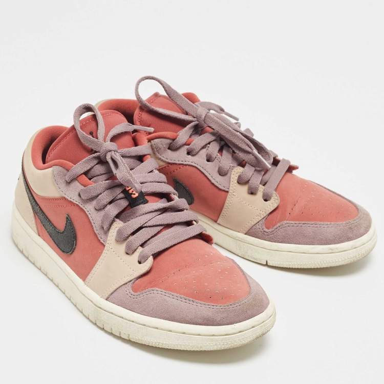 Pre Owned Air Jordans Multicolor Nubuck Leather and Suede Jordan 1 Low Canyon Rust Sneakers Size 39