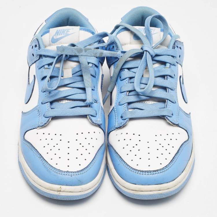 Pre Owned Air Jordans Blue/White Leather Jordan 1 Low White Ice Blue Sneakers Size 40