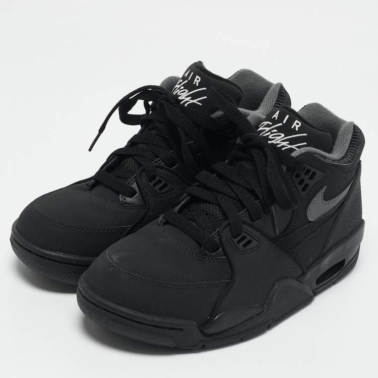 Pre Owned Air Jordans Black Nubuck Leather Air Flight High Top Sneakers Size 37.5