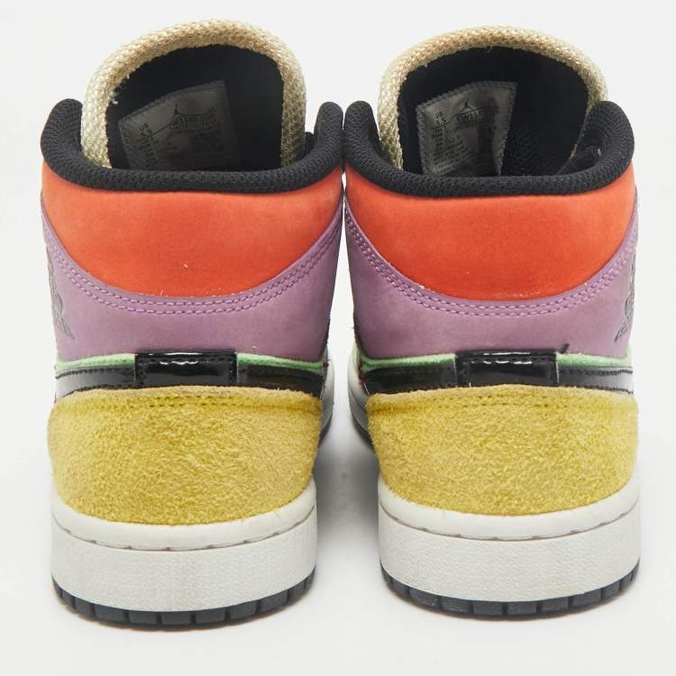 Pre Owned Air Jordan Multicolor Leather and Suede Jordan 1 Mid SE Lightblub Sneakers Size 36