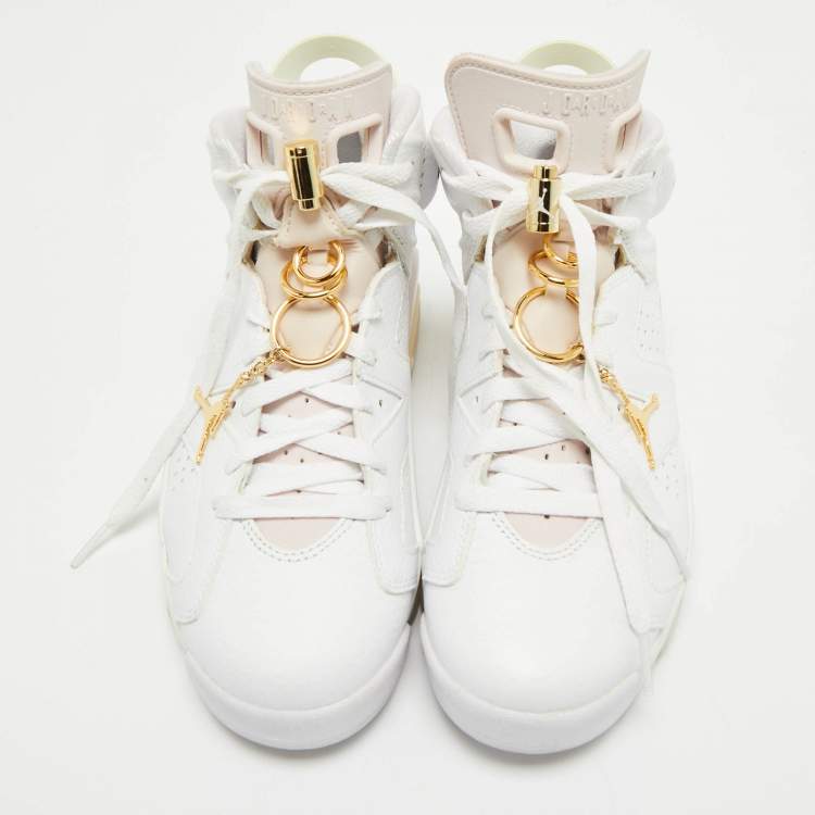 Pre Owned Air Jordans White Leather Jordan 6 High Top Sneakers Size 40