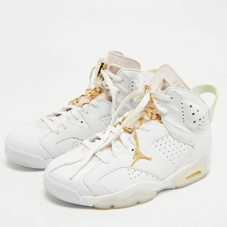 Pre Owned Air Jordans White Leather Jordan 6 High Top Sneakers Size 40