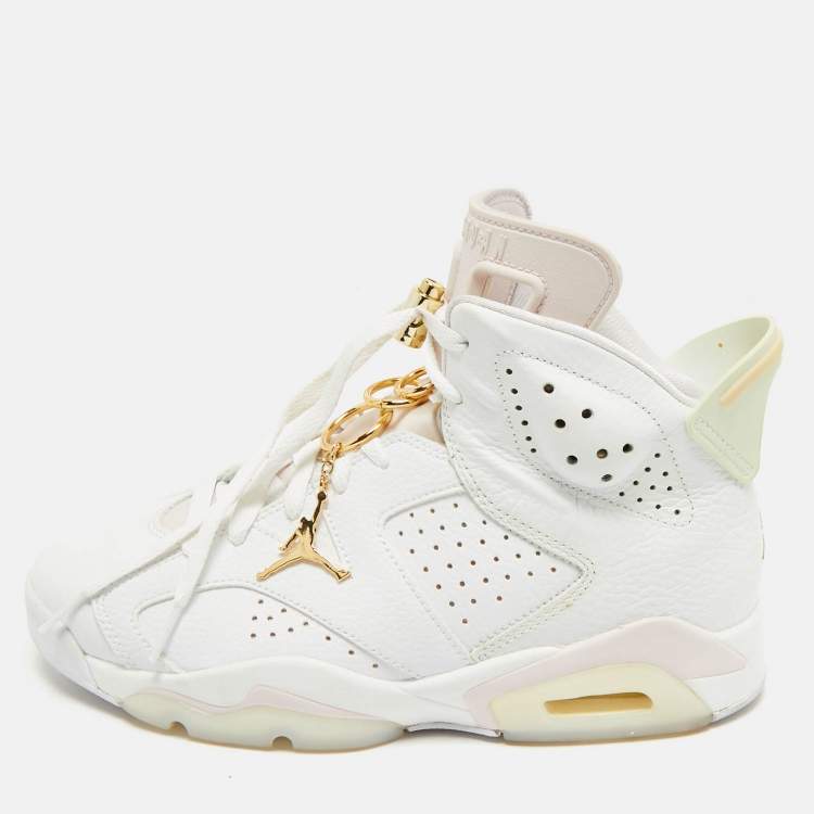 Pre Owned Air Jordans White Leather Jordan 6 High Top Sneakers Size 40