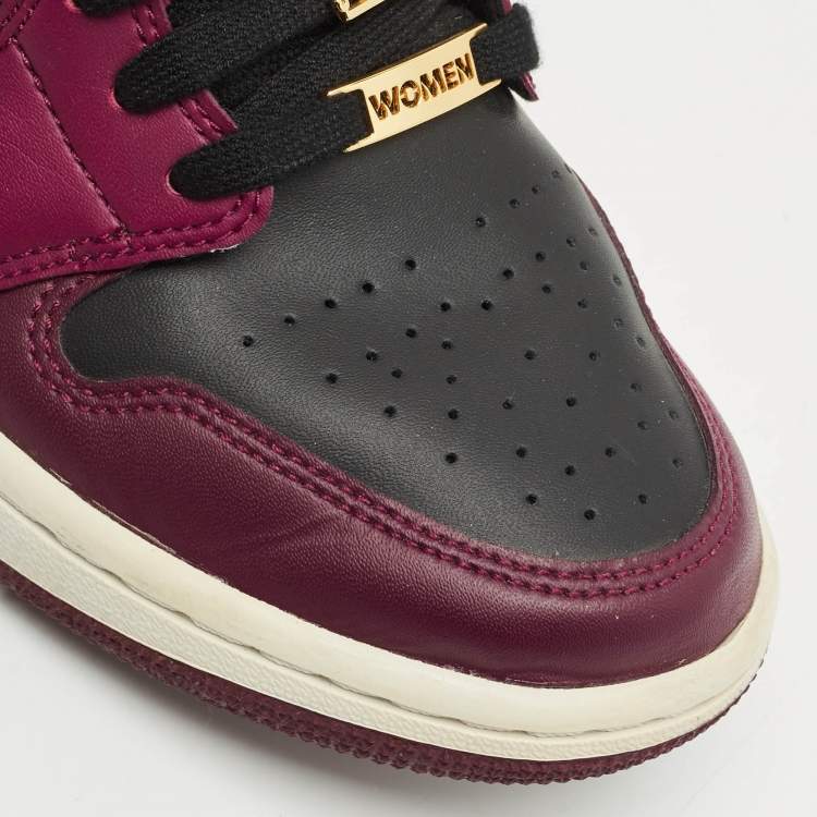 Pre Owned Air Jordans Burgundy/Black Leather Jordan 1 Low Dark Beetroot Black Sneakers Size 40.5