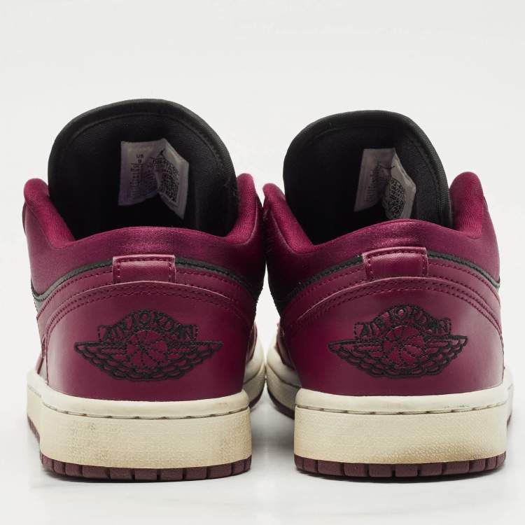 Pre Owned Air Jordans Burgundy/Black Leather Jordan 1 Low Dark Beetroot Black Sneakers Size 40.5