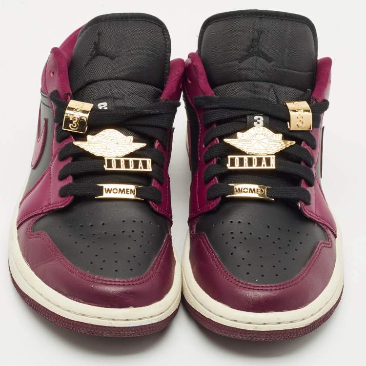 Pre Owned Air Jordans Burgundy/Black Leather Jordan 1 Low Dark Beetroot Black Sneakers Size 40.5