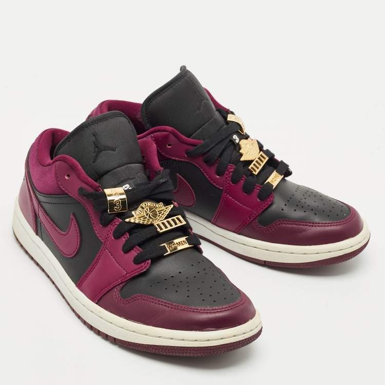 Pre Owned Air Jordans Burgundy/Black Leather Jordan 1 Low Dark Beetroot Black Sneakers Size 40.5