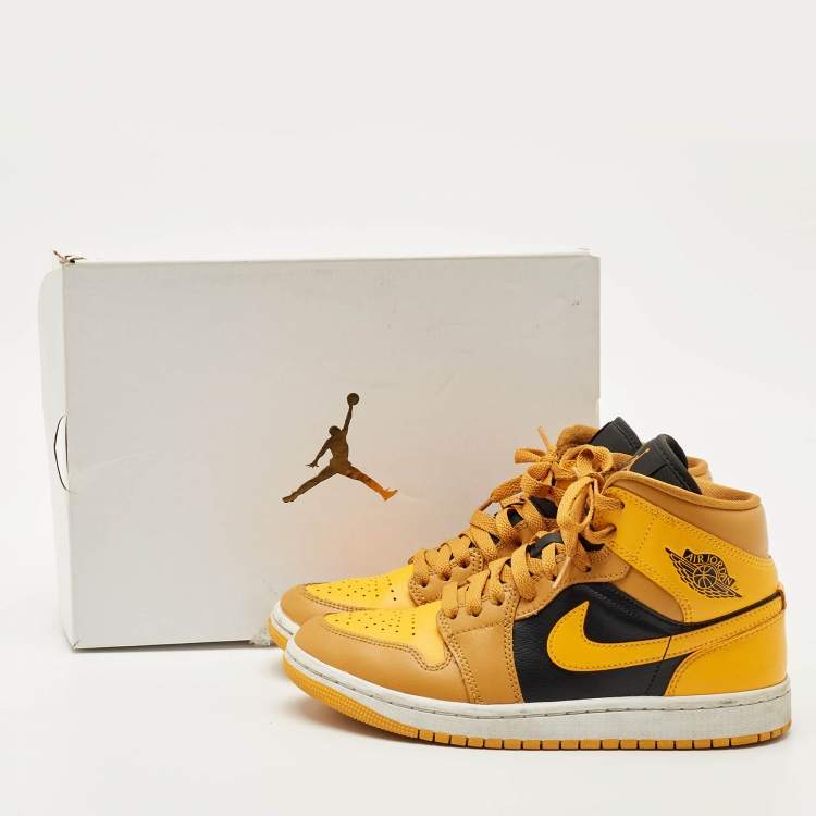 Pre Owned Air Jordans Multicolor Leather Jordan 1 Mid Chutney Taxi Sneakers Size 37.5