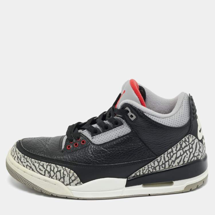 Pre Owned Air Jordans Black/Grey Leather Jordan 3 Retro OG Black Cement Sneakers Size 41