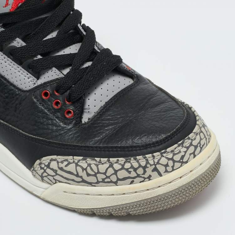 Pre Owned Air Jordans Black/Grey Leather Jordan 3 Retro OG Black Cement Sneakers Size 41