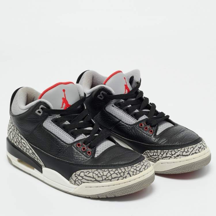 Pre Owned Air Jordans Black/Grey Leather Jordan 3 Retro OG Black Cement Sneakers Size 41