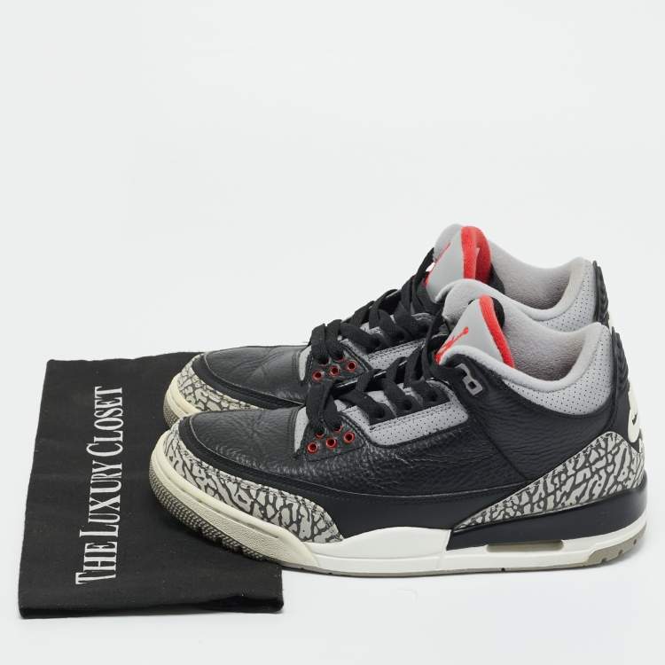 Pre Owned Air Jordans Black/Grey Leather Jordan 3 Retro OG Black Cement Sneakers Size 41