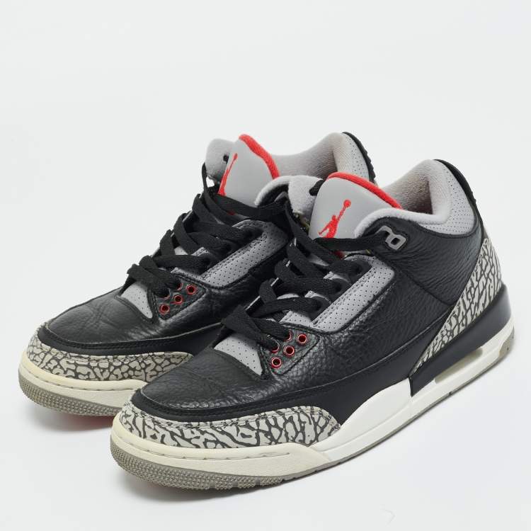 Pre Owned Air Jordans Black/Grey Leather Jordan 3 Retro OG Black Cement Sneakers Size 41