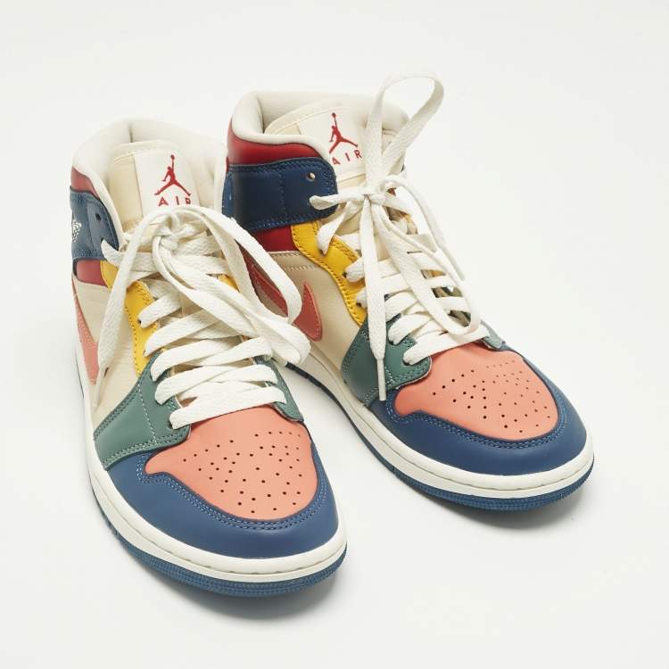 Pre Owned Air Jordans Multicolor Leather Air Jordan 1 High Top Sneakers Size 38.5