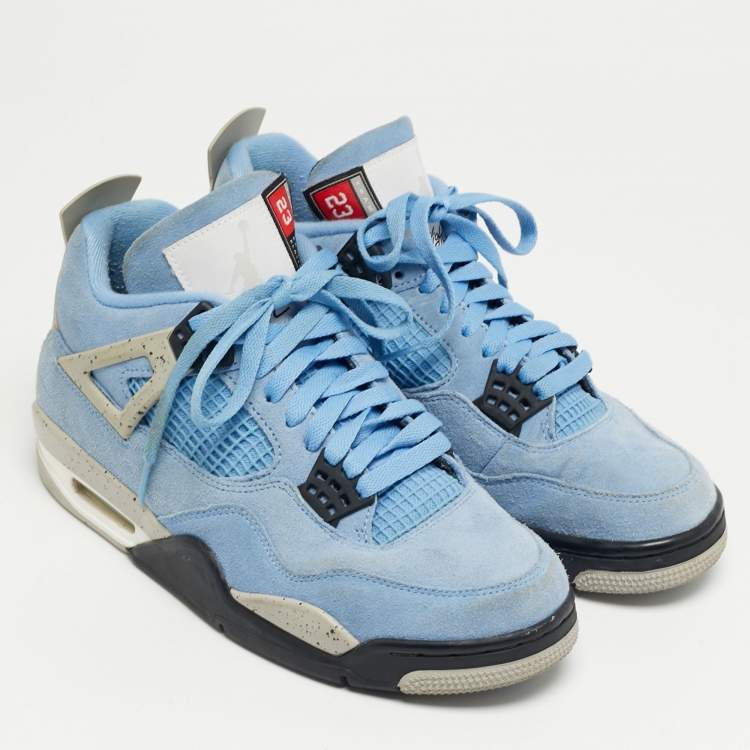 Pre Owned Air Jordans 4 Retro Size 40 Blue Rubber and Suede High Top Sneakers