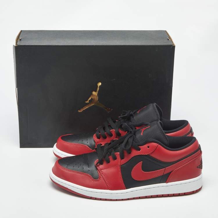 Pre Owned Air Jordans jordan 1 Size 45 Red/Black Leather Lace Up Sneakers