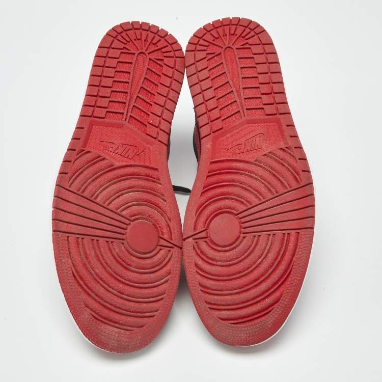 Pre Owned Air Jordans jordan 1 Size 45 Red/Black Leather Lace Up Sneakers