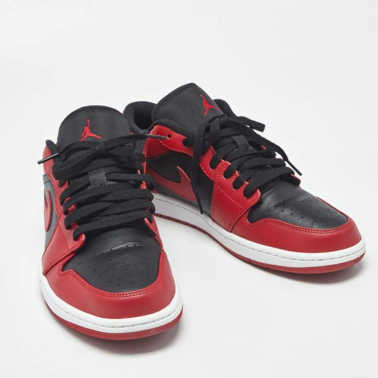 Pre Owned Air Jordans jordan 1 Size 45 Red/Black Leather Lace Up Sneakers