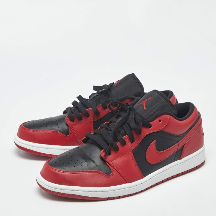 Pre Owned Air Jordans jordan 1 Size 45 Red/Black Leather Lace Up Sneakers