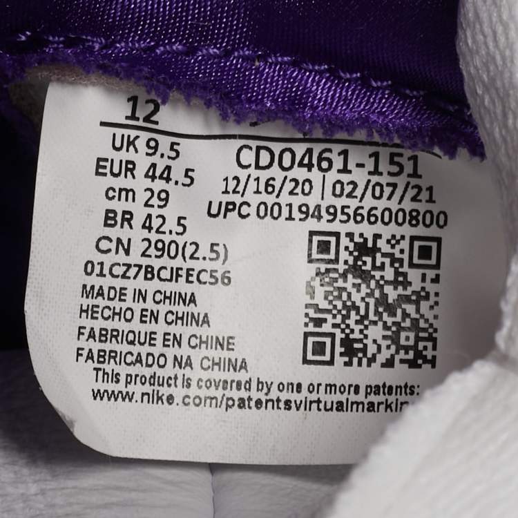 Pre Owned Air Jordans Jordan 1 Retro Court Purple Size 44.5 White/Purple Leather High Top Sneakers