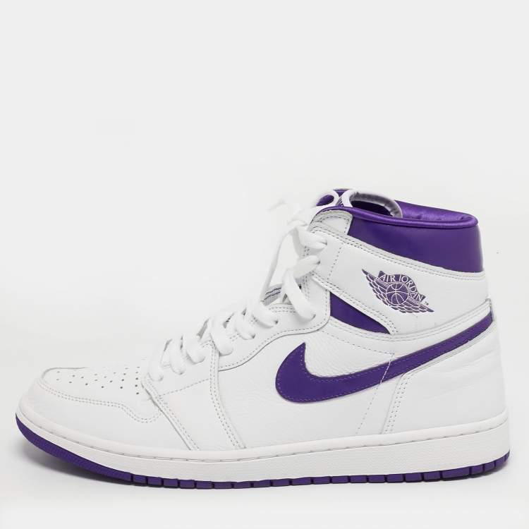 Pre Owned Air Jordans Jordan 1 Retro Court Purple Size 44.5 White/Purple Leather High Top Sneakers