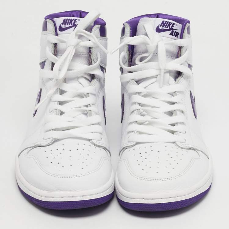 Pre Owned Air Jordans Jordan 1 Retro Court Purple Size 44.5 White/Purple Leather High Top Sneakers