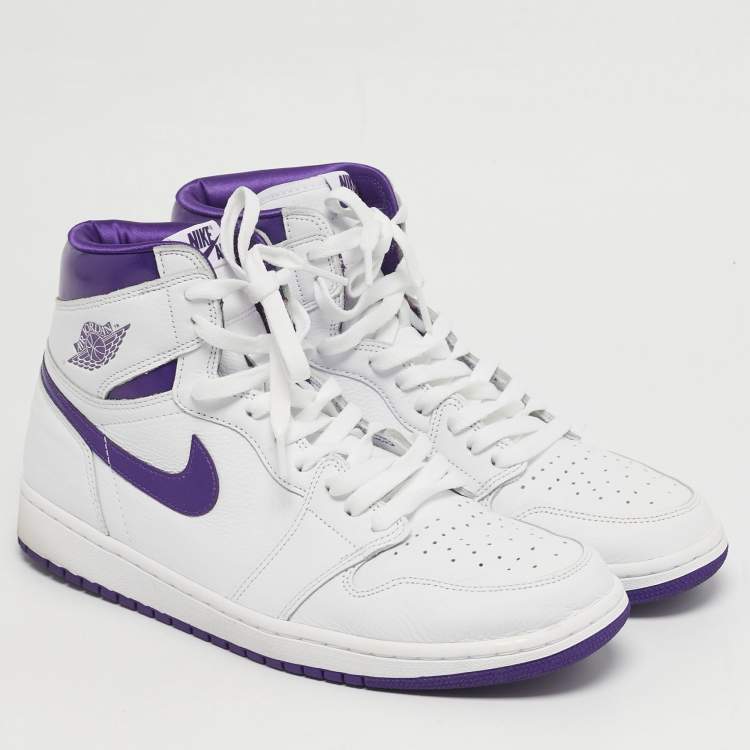 Pre Owned Air Jordans Jordan 1 Retro Court Purple Size 44.5 White/Purple Leather High Top Sneakers