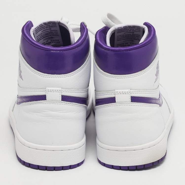 Pre Owned Air Jordans Jordan 1 Retro Court Purple Size 44.5 White/Purple Leather High Top Sneakers