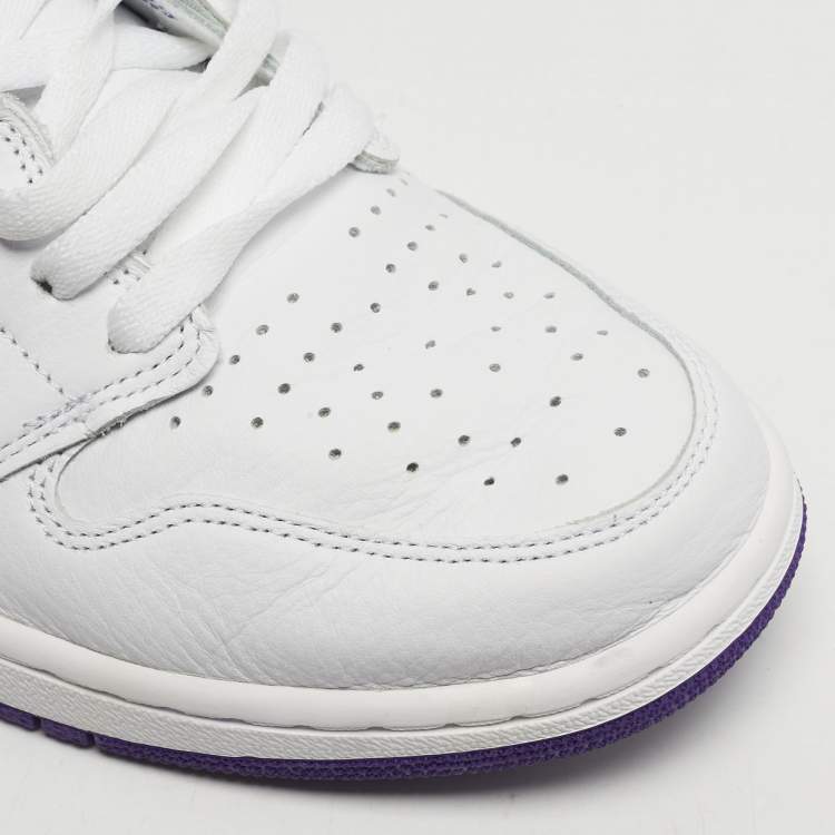 Pre Owned Air Jordans Jordan 1 Retro Court Purple Size 44.5 White/Purple Leather High Top Sneakers