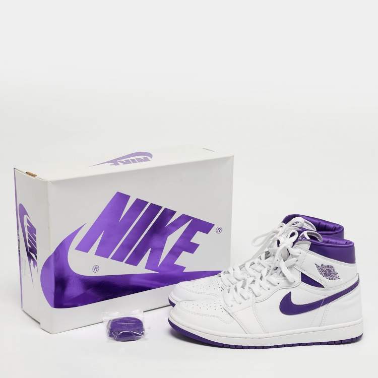Pre Owned Air Jordans Jordan 1 Retro Court Purple Size 44.5 White/Purple Leather High Top Sneakers
