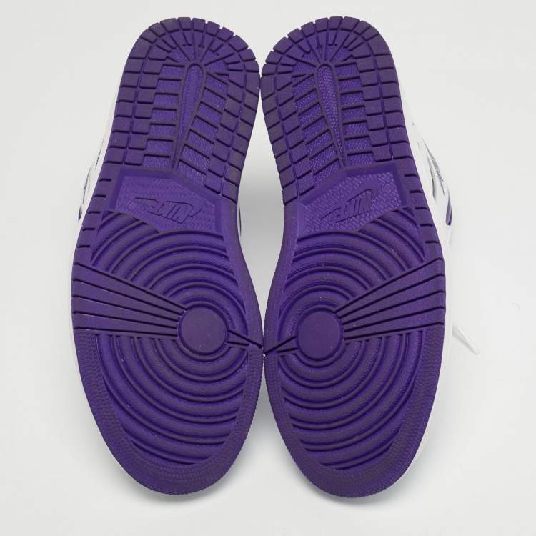 Pre Owned Air Jordans Jordan 1 Retro Court Purple Size 44.5 White/Purple Leather High Top Sneakers