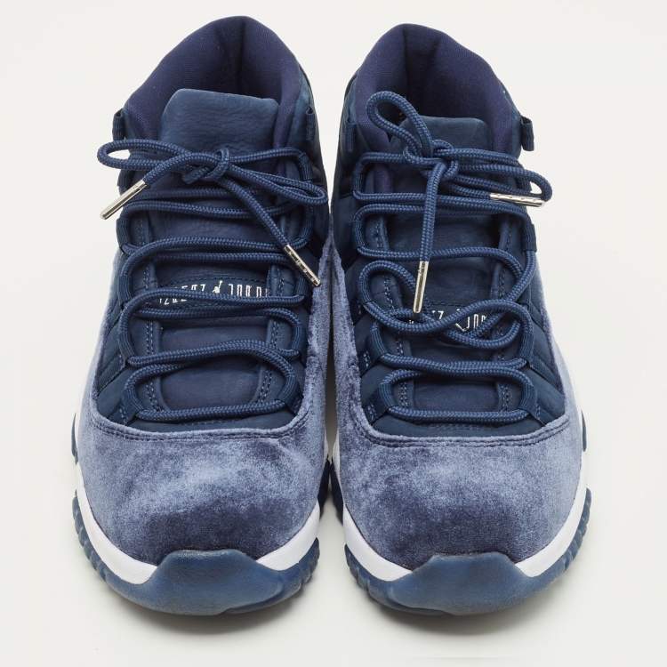 Pre Owned Air Jordans Jordan 11 Retro Midnight Navy Size 40 Navy Blue Velvet High Top Sneakers