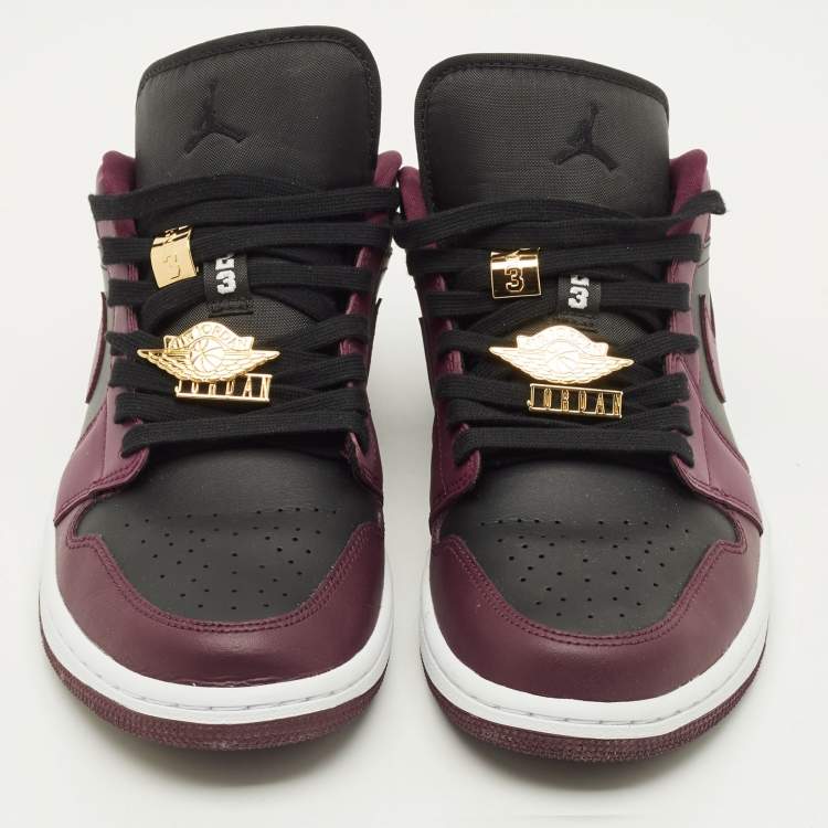 Pre Owned Air Jordans Jordan 1 Dark Beetroot Size 44.5 Burgundy/Black Leather and Satin Low Top Sneakers