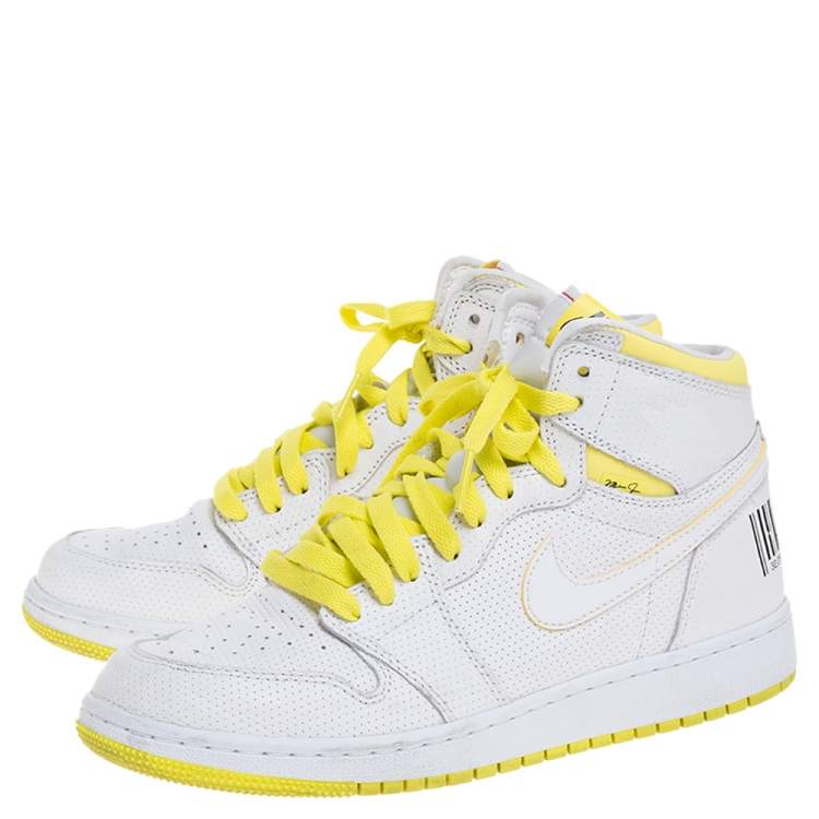 Pre Owned Air Jordan White Leather 1 Retro High First Class Flight High Top Sneakers Size 38.5