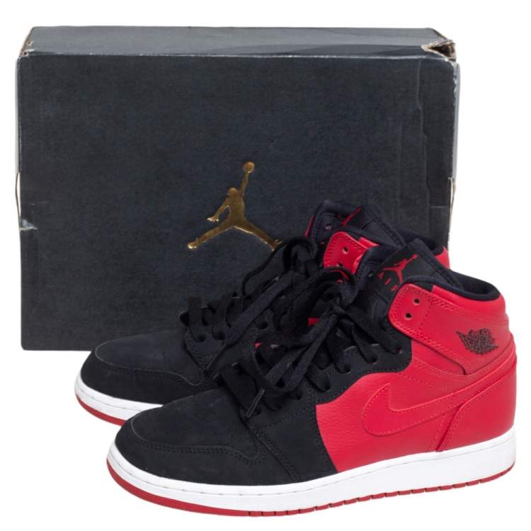 Pre Owned Air Jordan Red/Black Leather  1 Retro High Top Sneakers Size 38.5