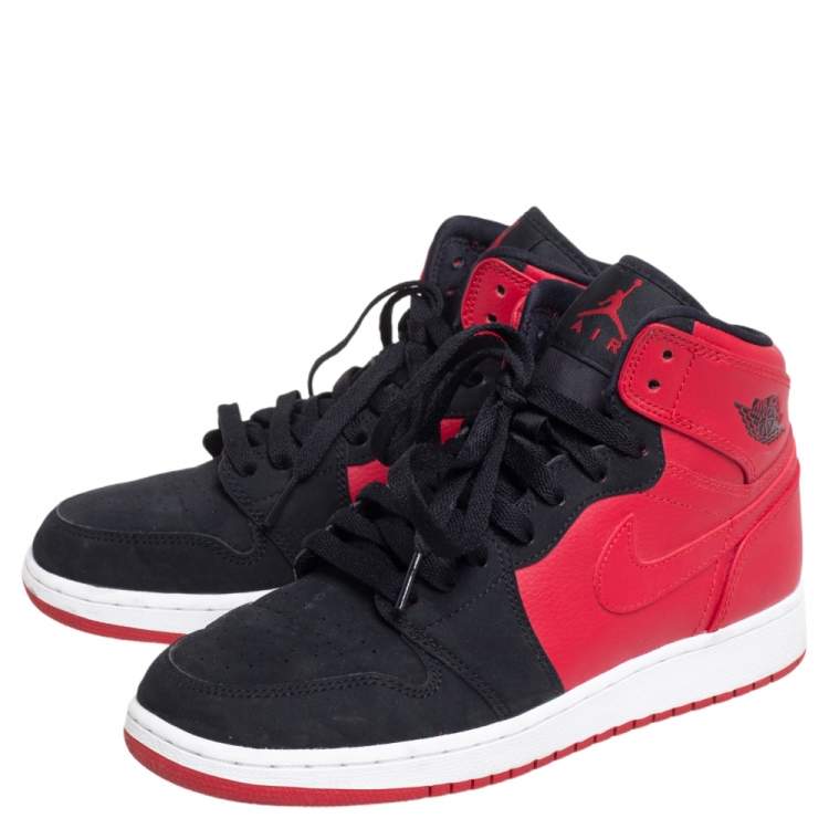 Pre Owned Air Jordan Red/Black Leather  1 Retro High Top Sneakers Size 38.5