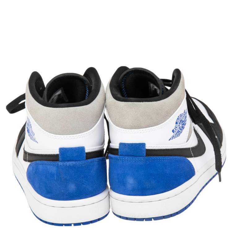 Pre Owned Air Jordans Multicolor Suede and Leather Jordan 1 Mid Royal Black Toe Sneakers Size 42