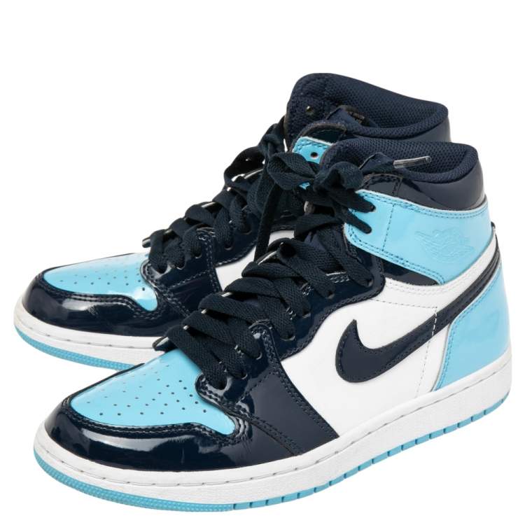 Pre Owned Air Jordans 2 Tone Patent Leather Jordan 1 UNC High Top Sneakers Size 37.5