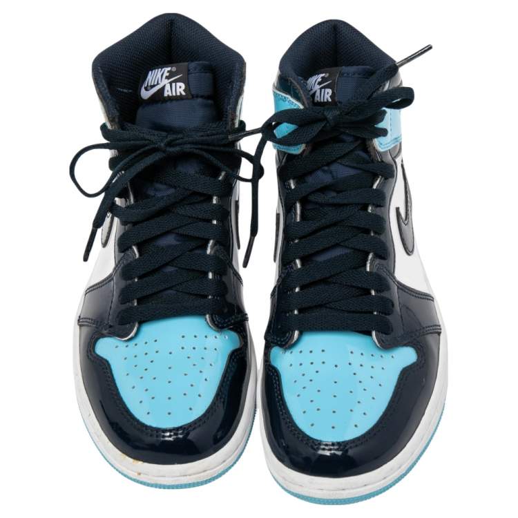 Pre Owned Air Jordans 2 Tone Patent Leather Jordan 1 UNC High Top Sneakers Size 37.5