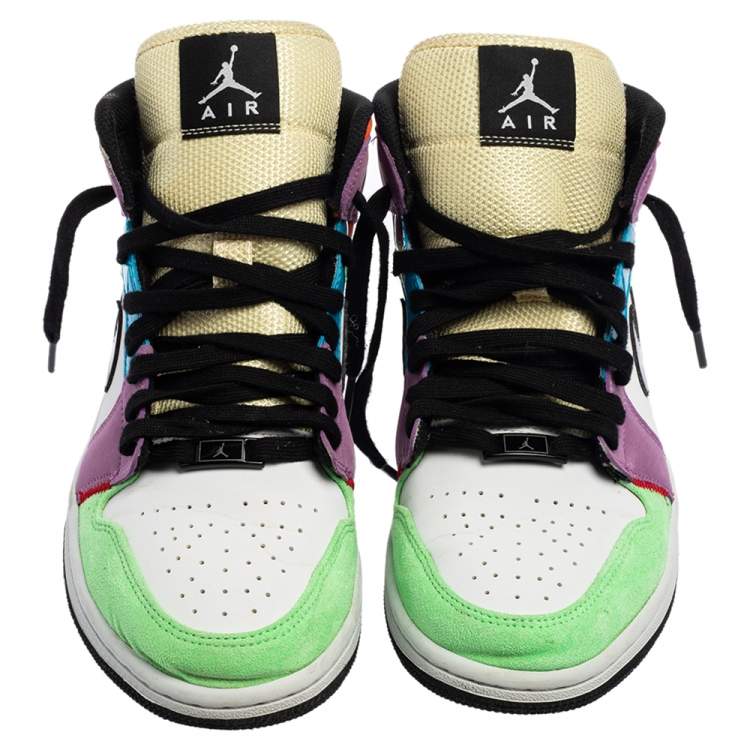 Pre Owned Air Jordan Multicolor Leather and Suede Lightbulb Jordan 1 MID SE Sneakers Size 41