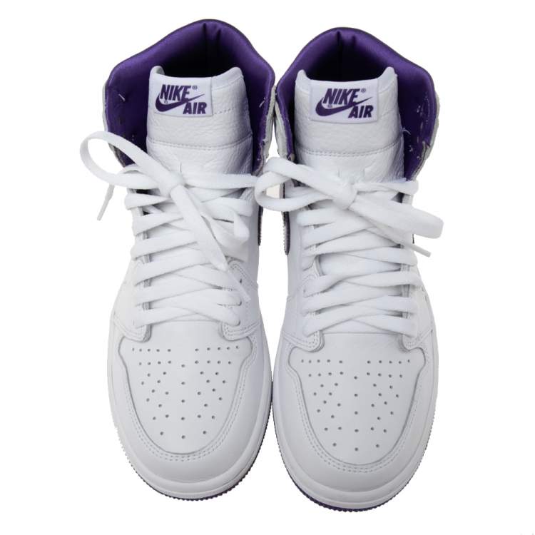 Pre Owned Air Jordan White/Purple Leather Retro High Court Sneakers Size 39
