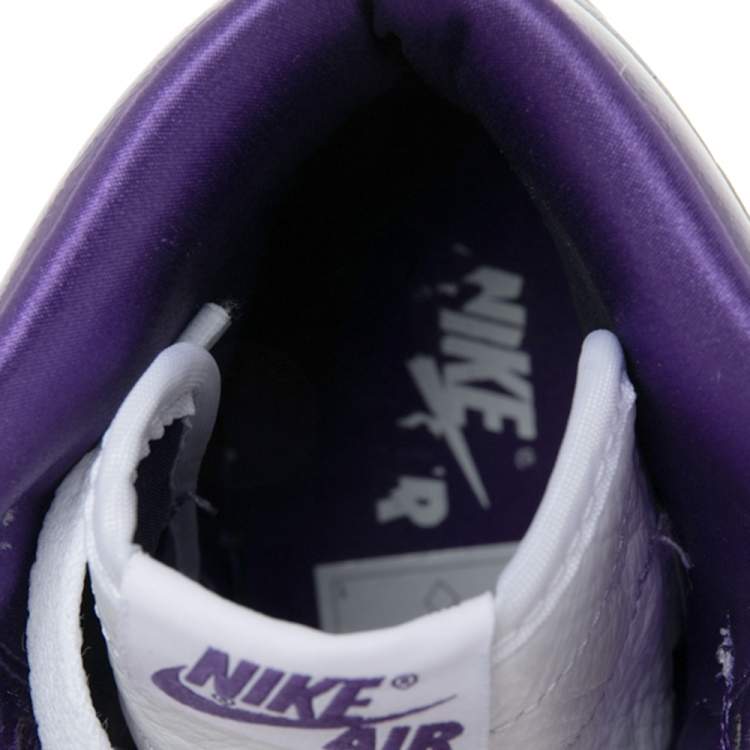 Pre Owned Air Jordan White/Purple Leather Retro High Court Sneakers Size 39