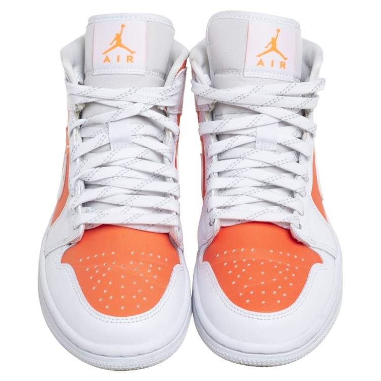 Pre Owned Air Jordan Orange/White Leather Mid SE Bright Citrus Sneakers Size 37.5