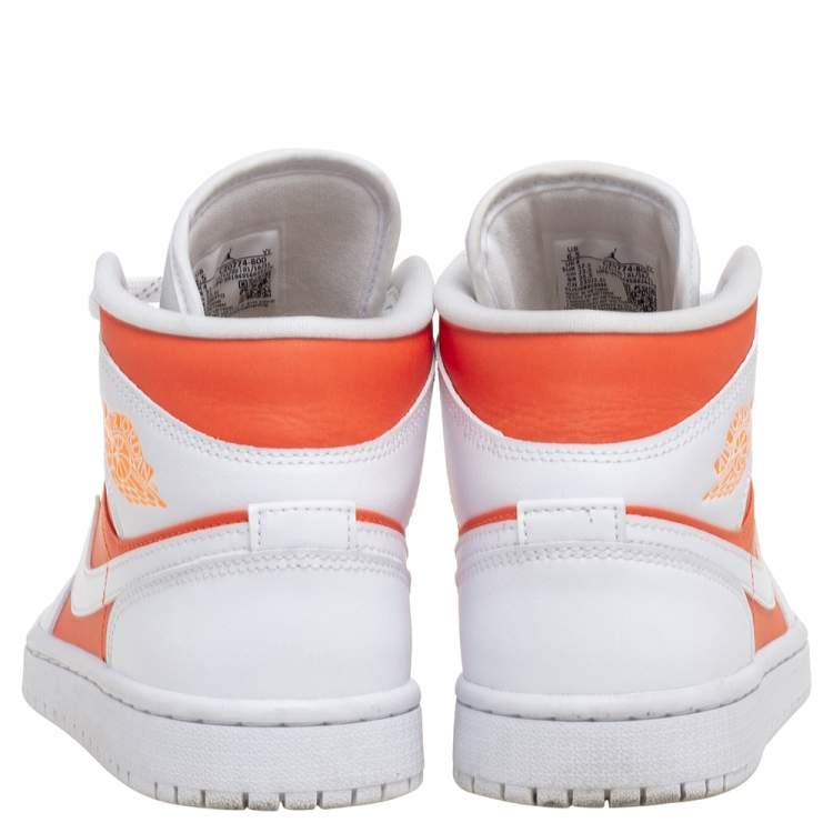 Pre Owned Air Jordan Orange/White Leather Mid SE Bright Citrus Sneakers Size 37.5