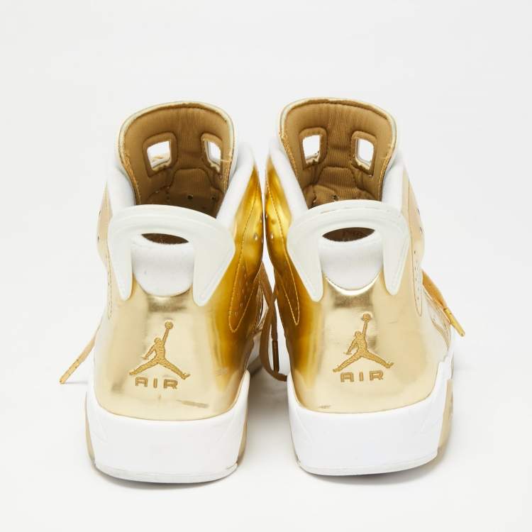 Pre Owned Air Jordans Gold Leather Retro 6 Pinnacle High Top Sneakers Size 45