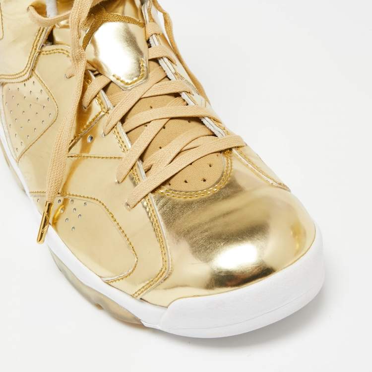 Pre Owned Air Jordans Gold Leather Retro 6 Pinnacle High Top Sneakers Size 45