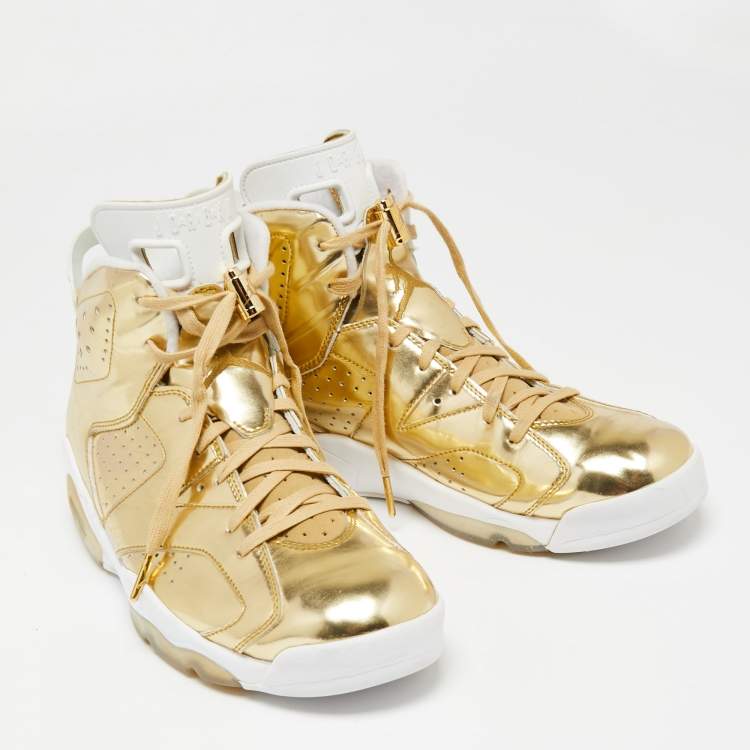 Pre Owned Air Jordans Gold Leather Retro 6 Pinnacle High Top Sneakers Size 45