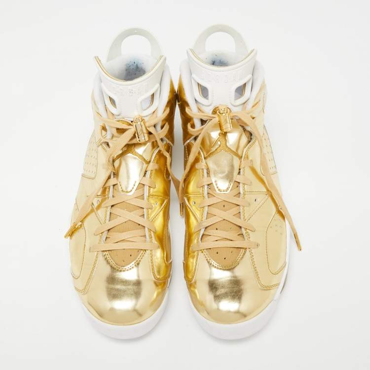 Pre Owned Air Jordans Gold Leather Retro 6 Pinnacle High Top Sneakers Size 45
