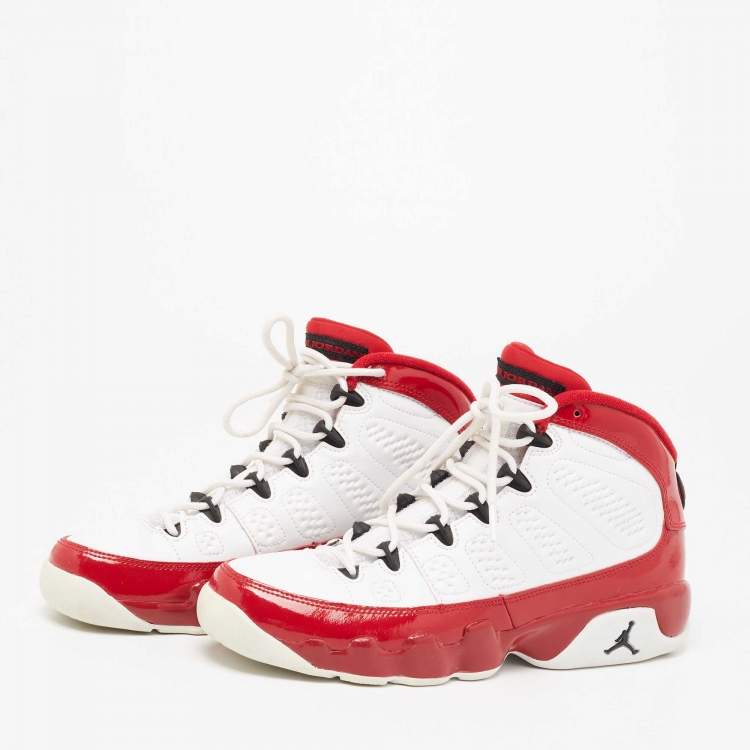 Red and white patent best sale leather jordans